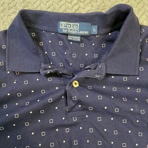 Polo by Ralph Lauren Mens Large Navy Blue Patterned Polo Shirt Short Sleeve Cott